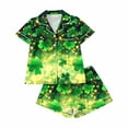 thumbnail image 4 of Tnhcen St. Patrick's Day Women's Pajama Set 2 - Piece Button Front Collared Irish Clover Print Short Sleeve Sleep Shirt & Shorts Milk Silk Spandex Pajamas S - 2XL, 4 of 6