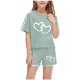 thumbnail image 1 of Ensemble de Shorts Imprimés à Manches Courtes et Col Rond pour Enfants, Mélange Polyester Spandex, Taille Élastique, Haut et Bas Assortis, Vert Militaire, Taille 120 cm, 1 of 9
