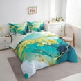 thumbnail image 3 of jejeloiu Aesthetic Geometric Art Bedding Comforter Set 7 Pieces,Gpld Splatter Gold Full Bedding Set,Green Tie-Dye Fitted Sheet Flat Sheet,Lightweight Room Decor Reversible, 3 of 8