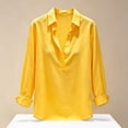 thumbnail image 6 of Homenesgenics Shirts for Women Round-Neck Long-Sleeve Casual Solid-Color Collared Plus Size Button-Up T-Shirt Top, Yellow, XL, 6 of 6