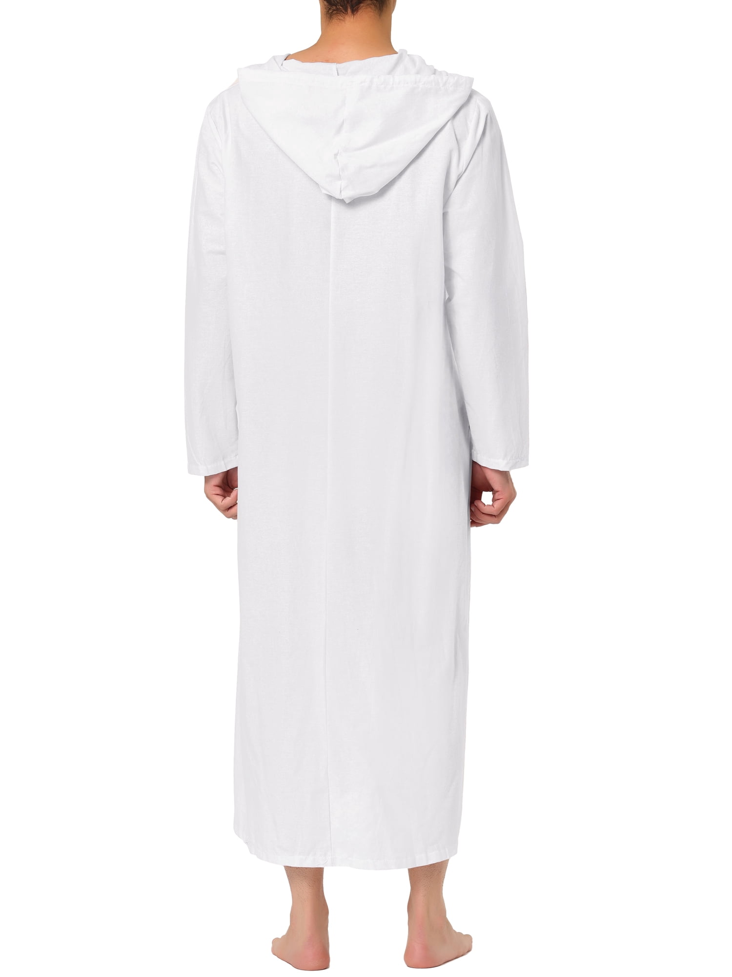 Unique Bargains Men's Nightshirt Long Sleeves Hooded Loungewear Nightgown Pajamas 2XL White