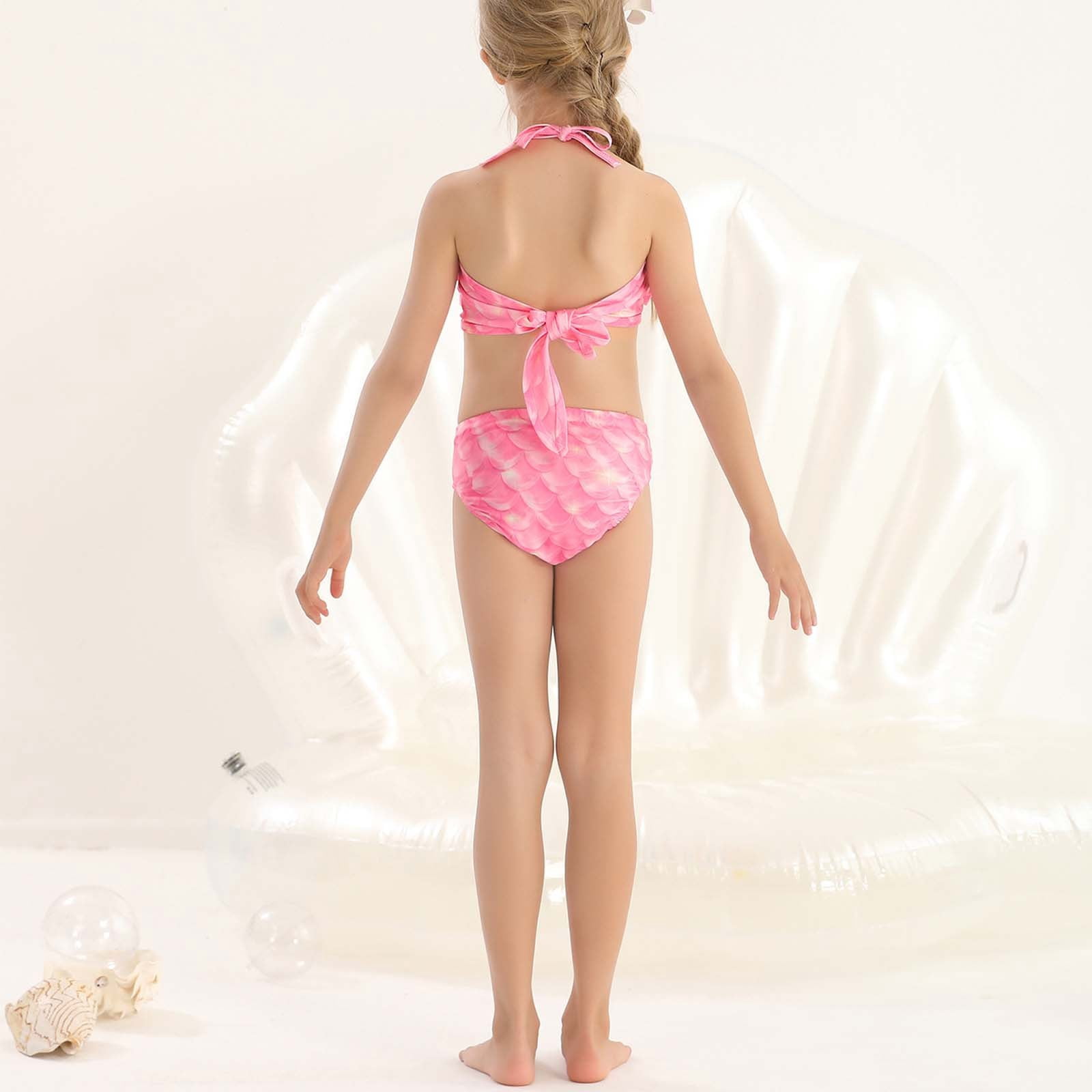 Maillot De Bain 3 Pièces Pour Fille - Bustier & Slip & Jupe à Volants - Imprimé Floral Ou Uni - Taille 5-14 Ans