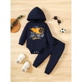 thumbnail image 3 of Mikrdoo Baby Boys Outfits 3 Months Baby Boys Letter Graphics Football Print 6 Months Boys Pullover Hoodies Romper Tops Elastic Pants 2Pcs Clothes Set Blue, 3 of 8