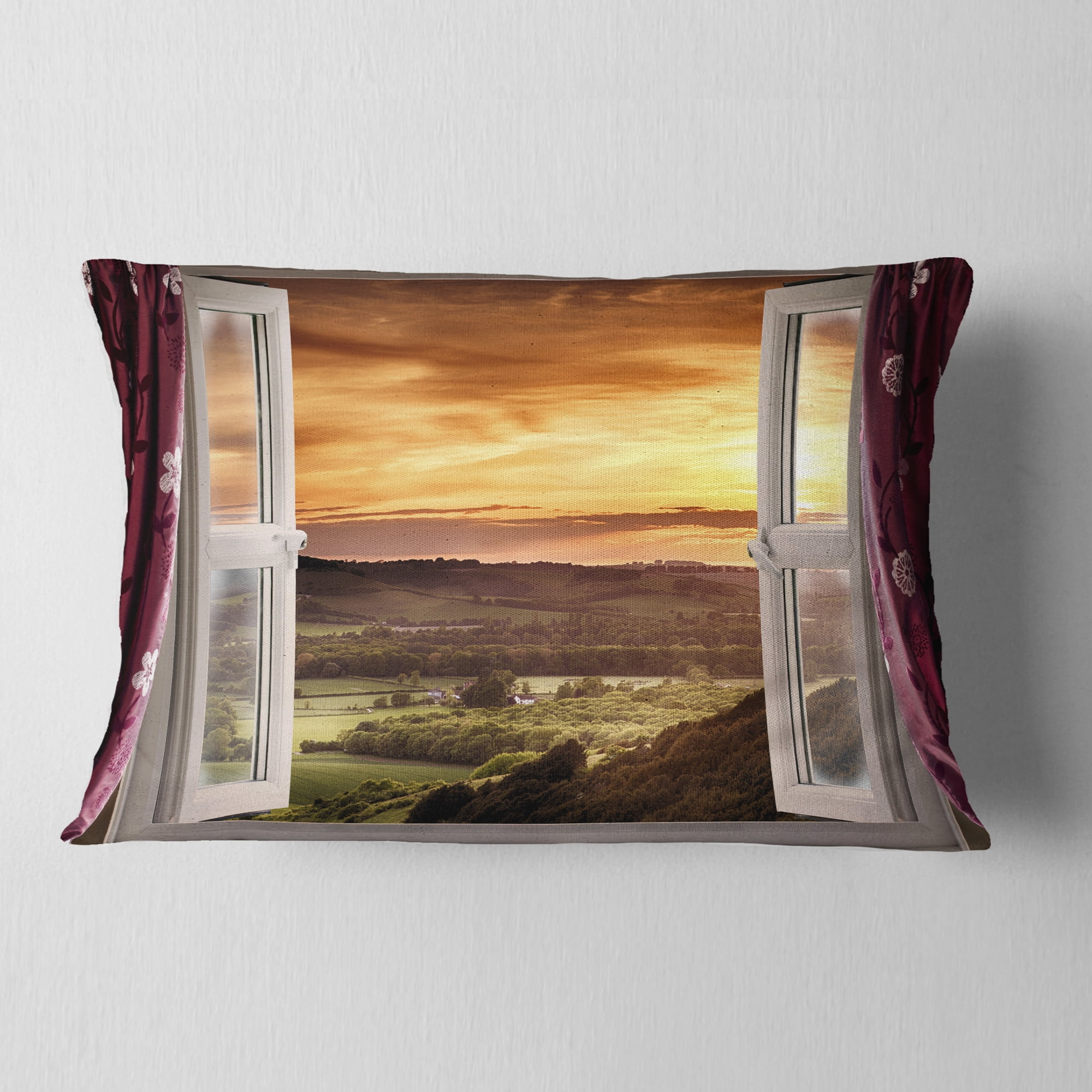 Designart Open Window to Rural Landscape - Contemporary Throw Pillow - 12x20