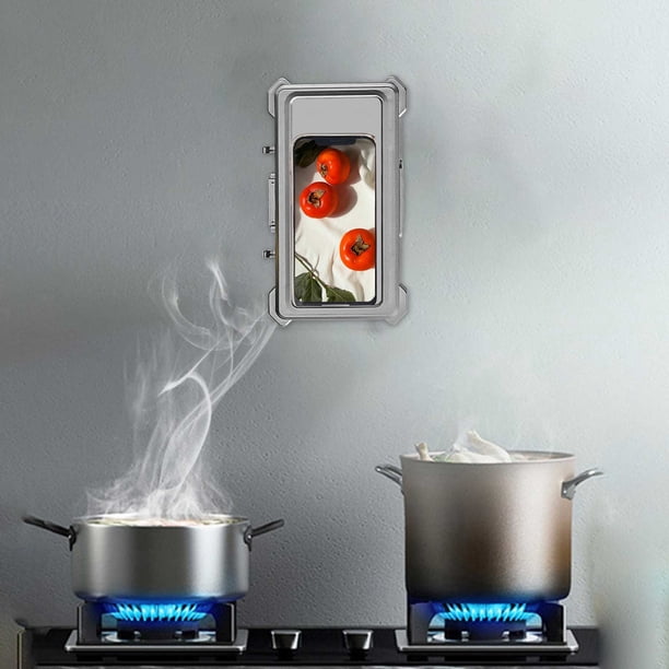 Organizador de pared para teléfono | Soporte impermeable para pantalla táctil de hasta 6,8 pulgadas | Apto para baño, cocina y ducha | Diseño antivaho con ventana transparente | Fácil instalación si