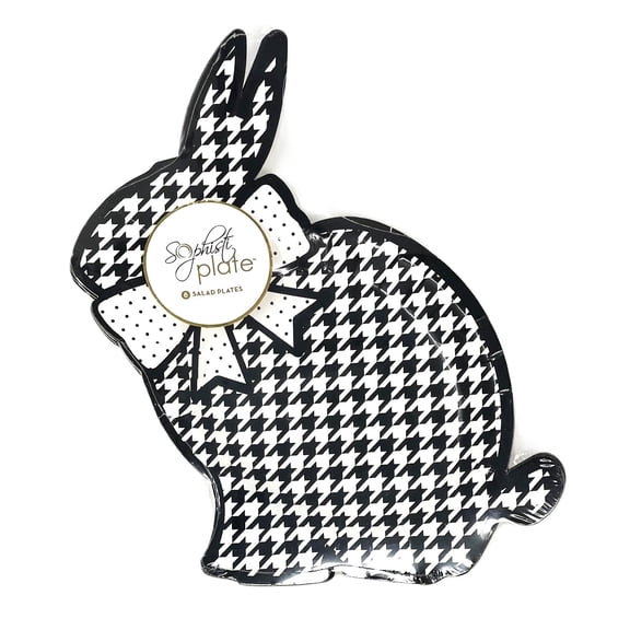 Bunny Rabbit Black & White Easter Disposable Party Plates - Pack of 8