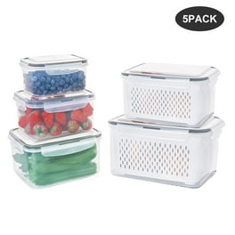 Grandest Birch 4 Compartments Food Container Water Draining Plastic  Rectangular Stackable Fruit Vegetables Storage Box Kitchen Accessories 