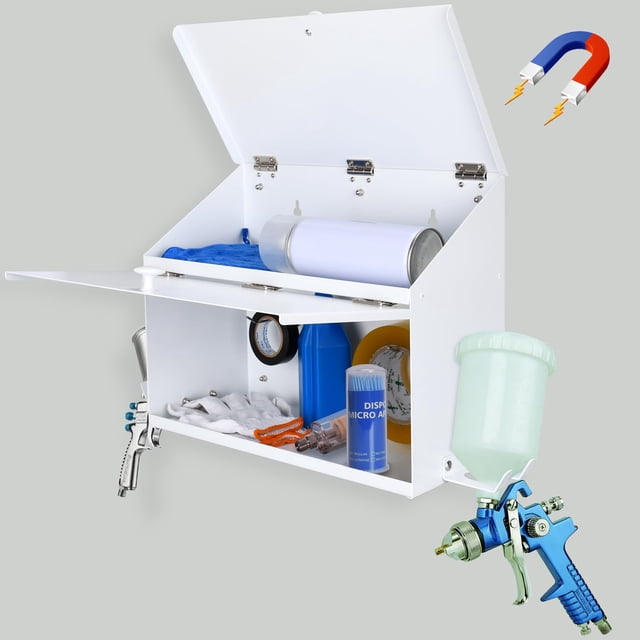 Caja magnética de doble compartimento para cabina de pintura DITKOK, blanca