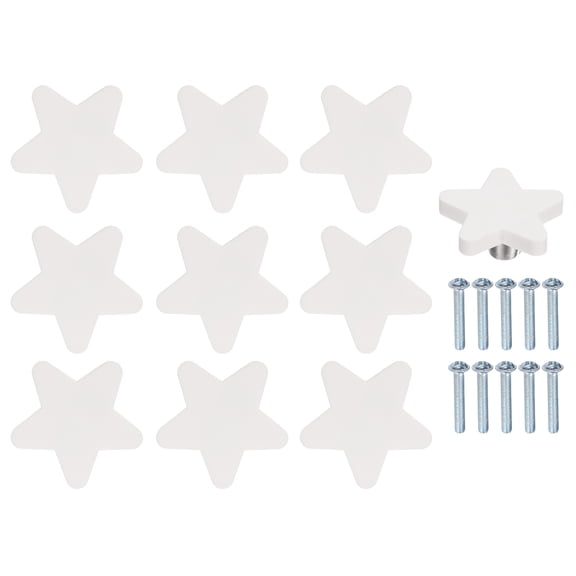 Uxcell 10 Pack Cabinet Knobs, 48.5x22.5mm Plastic Cute Dresser Pulls Cartoon Soft Rubber Drawer Handle Pulls with Screws for Bedroom Cupboard Closets Bookcase Kitchen, Star, White
