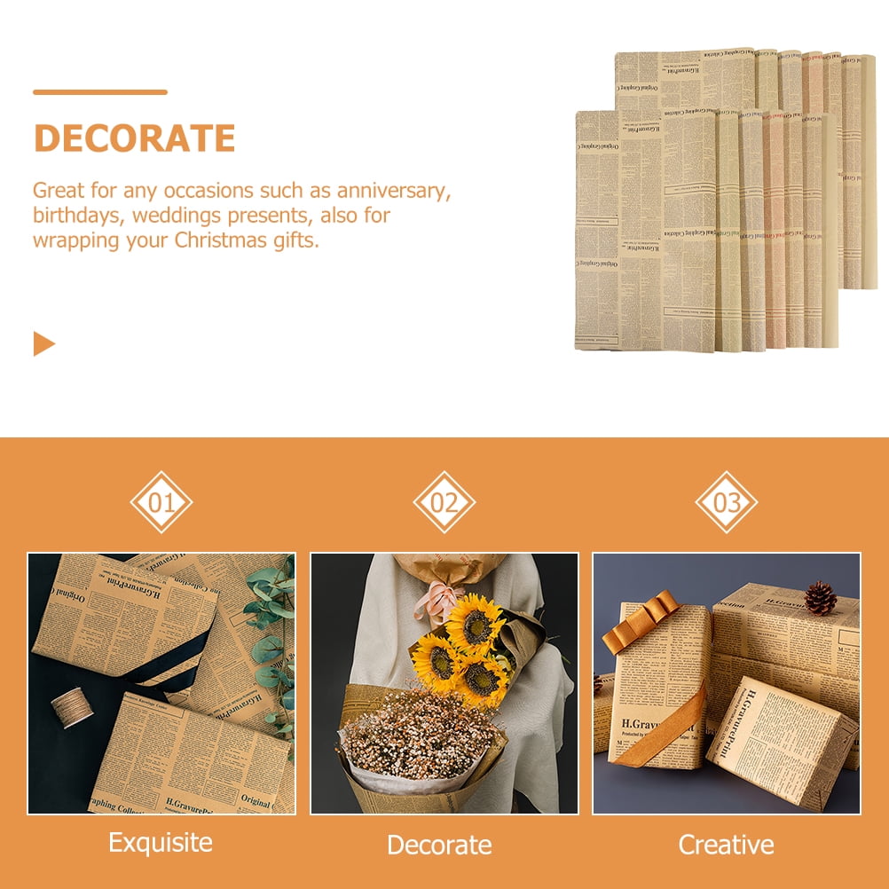 OULII Assorted Color Newspaper Floral Wrapping Paper for Bouquet Packaging and Handmade Crafts