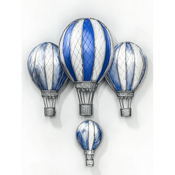 Blue and White Hot Air Balloon Metal Wall Art Decor，Suitable for Living Room，Bedroom，Office，Kitchen，Bathroom Decoration.
