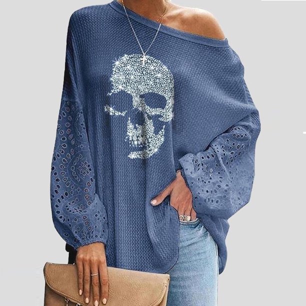 Pntutb Moda Mujer Camiseta de manga larga Verano Impresión Blusa suelta tops Pntutb Pntutb-3597