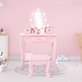 thumbnail image 1 of COZONY 3 Piece Modern Adult Vanity Table Set with LED Lights and Makeup Toy Set, Pink, 1 of 9