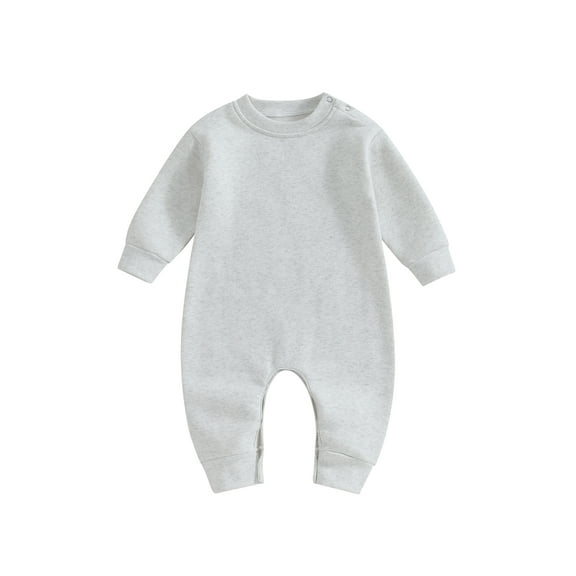 Jxzom Newborn Baby Boy Girl Fleece Romper Jumpsuit Solid Color Long Sleeve Thick Sweater One Piece Warm Winter Outfit Clothes