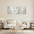 thumbnail image 3 of Modern White Floral Golden Leaves Canvas Wall Art Set, Neutral Textured Flowers Wall Painting Pictures Boho Beige Blossom Wall Decor Posters Print Artwork for Bedroom（Only canvas）, 3 of 6