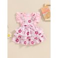 thumbnail image 3 of Bagilaanoe 3Pcs Newborn Baby Girls Overalls Dress Set Short Sleeve Romper Tops + Floral Suspender Skirt + Headband 3M 6M 12M 18M Infant Casual Clothes, 3 of 7