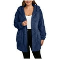 thumbnail image 2 of Fnooota Womens Fleece Jacket, Mid Length Hooded Full Zip Warm Winter Outerwear Dark Blue Size M, 2 of 9