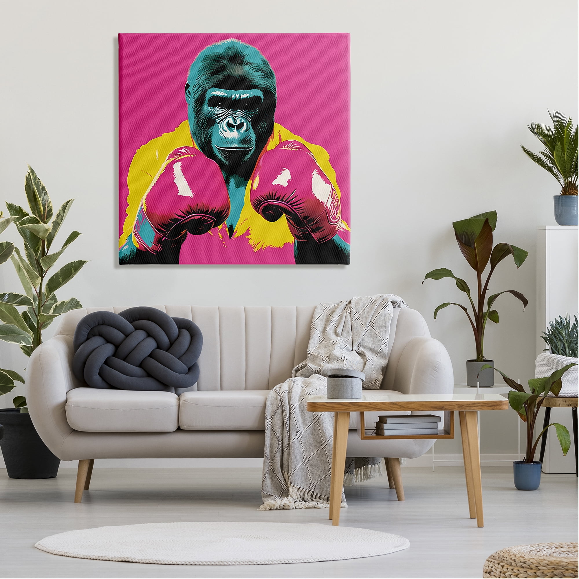 Stupell Industries Gorilla Boxing Portrait Animals & Insects Painting Gallery Wrapped Canvas Art Print Wall Art, 36 x 36