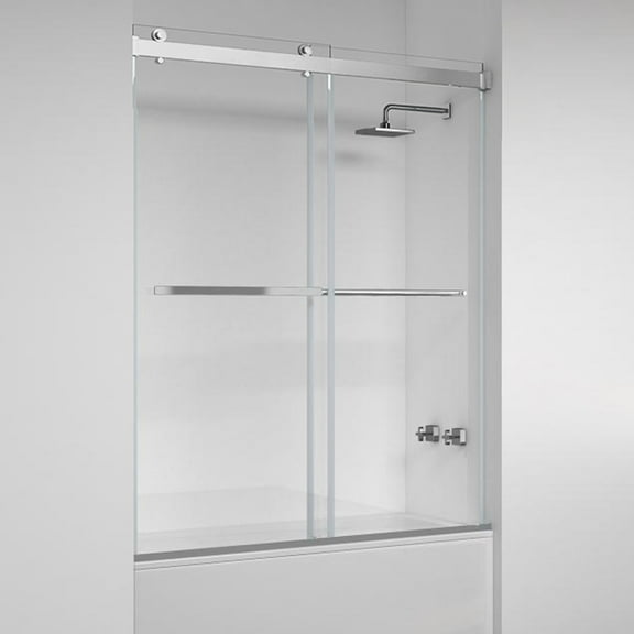 Vinnova Spezia 60" W x 58" H Double Sliding Frameless Glass Tub Door in Polished Chrome