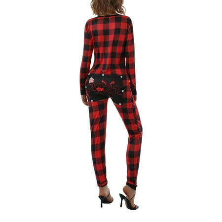 

QILINXUAN Family Christmas Pjs Matching Sets Baby Christmas Matching Jammies for Adults and Kids Holiday Xmas Sleepwear Set Female Jumpsuit Plaid Deep V-Neck Long Sleeve Romper Homewear