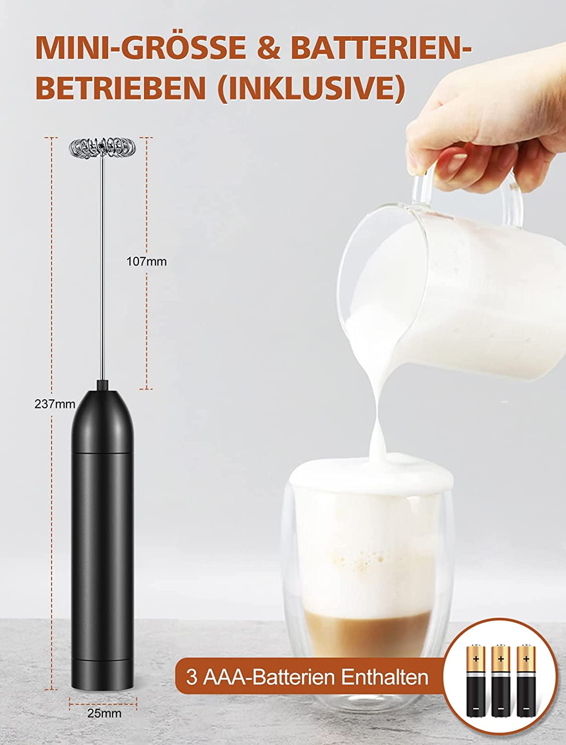 Mini Manual Battery Operated Milk Frother With Stand - CPJC0324SG