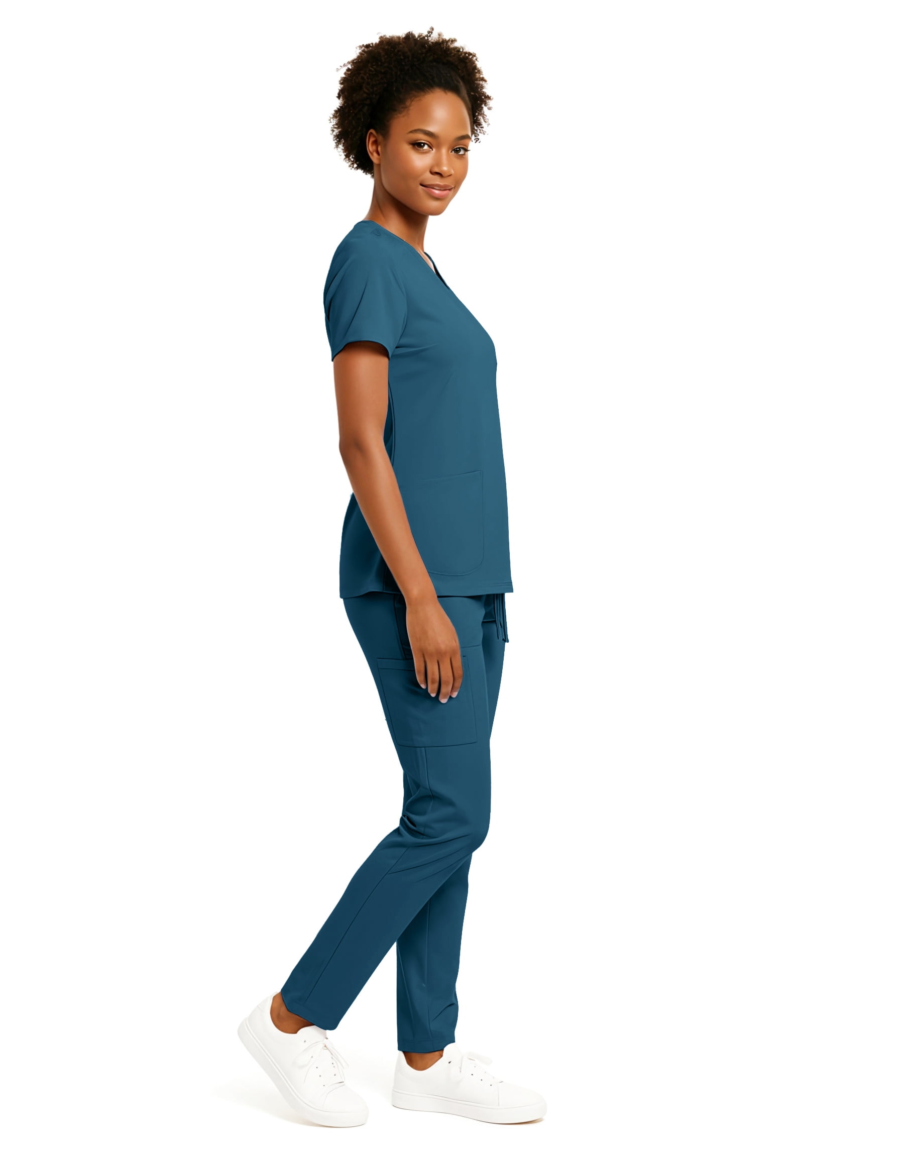 Hey Collection Women’s 5-Pocket Anti-Wrinkle Medical Scrub Set – V-Neck Top & Straight Leg Pants, Comfortable Flexible Nursing Uniforms