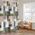 thumbnail image 4 of Country Art Shower Curtain, Watercolor Green Blue Beige Geometric Grid Waterproof Shower Curtain Set with 12 Hooks Lightweight Bath Curtains Fabric Bathroom Decor 36x72 Inches, 4 of 9
