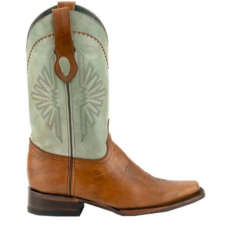 

Western Boots Mens Embroidery Wide Square Toe Cafe 12293-03