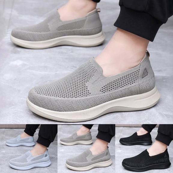 Pandaie Women's Slip on Sneakers Woven Orthopedic Breathable Mesh Knitted Woven Walking Shoes Low Top Wide Width Tennis Shoes (Black,7.5)