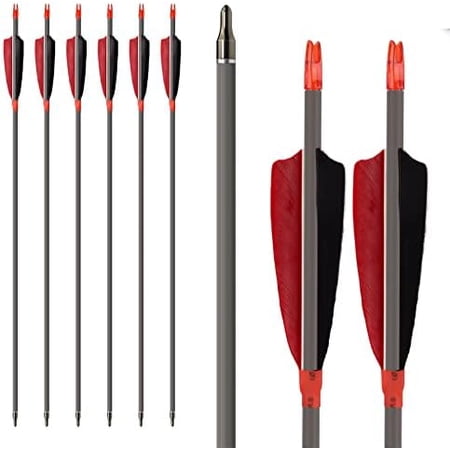 Archery Carbon Arrows High Percentage Carbon Arrow Spine 400 with 4 Real Feathers 100 Grain Points for Hunting/Targeting Compound/Recurve/Long Bow 6Pack$$Other