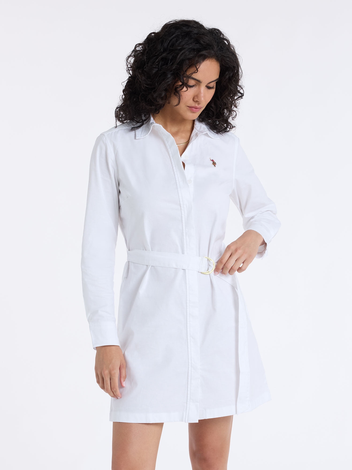 U.S. Polo Assn. Women's Belted Oxford Shirt Dress, Sizes XS-XL