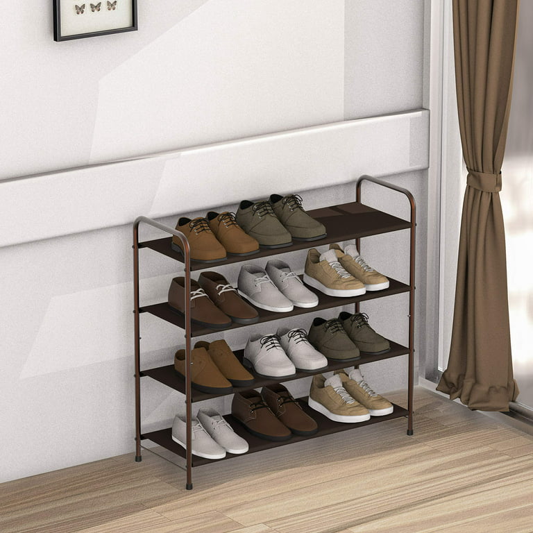 AOODA 4 Tier Long Shoe Racks for Bedroom Closet Wide Shoe Storage Organizer  Stackable Shoe Shelf for 30 Pairs Sneakers (Bronze)