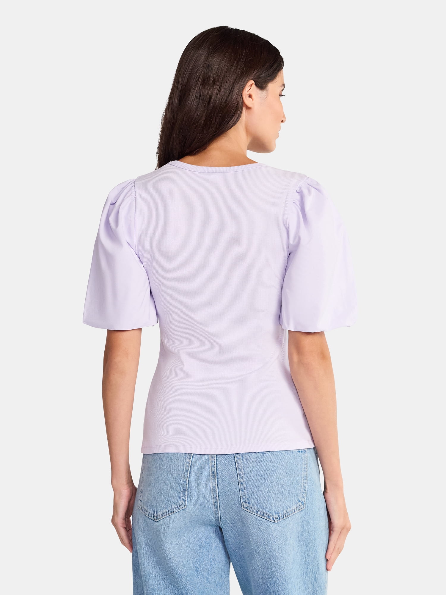 Time and Tru Women's Scoop Neck Mixed Media Top, Sizes XS-XXXL