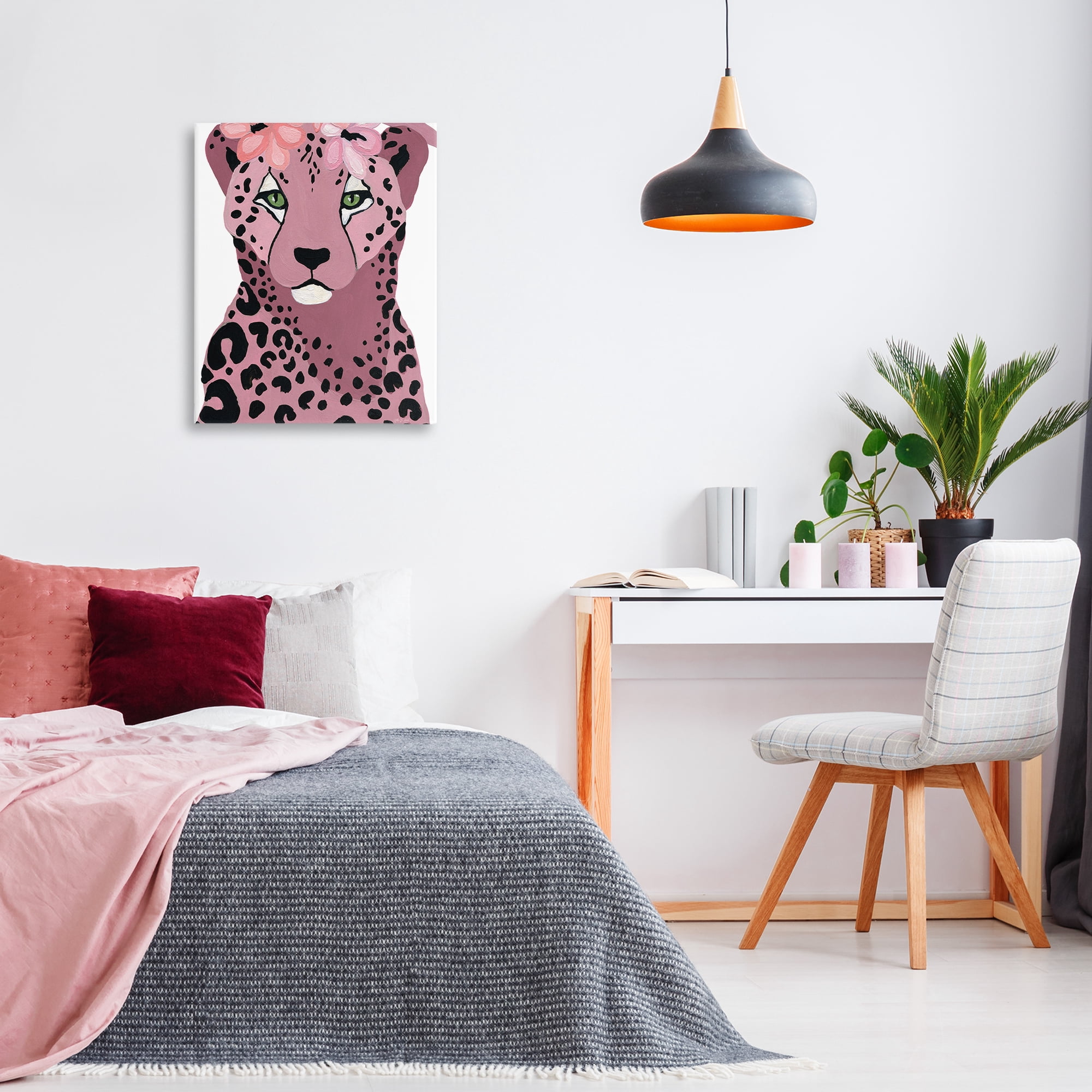 Stupell Industries Cheetah with Pink Blossoms Animals & Insects Painting Gallery Wrapped Canvas Art Print Wall Art, 24 x 30