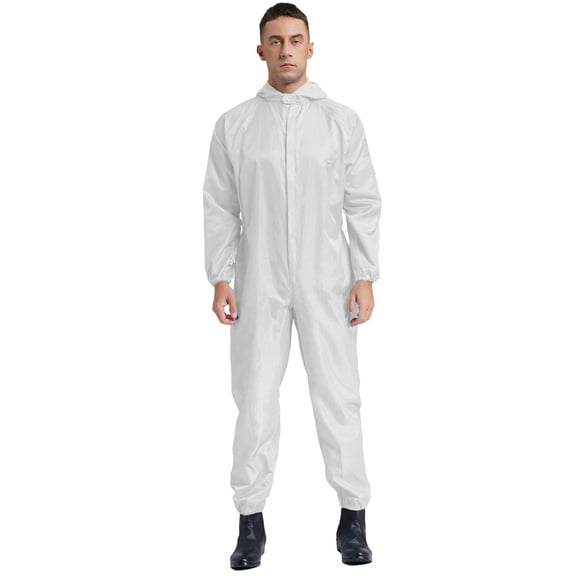 Choomomo Men's Long Sleeve One Piece Work Coveralls Uniform Jumpsuit Hooded Mechanics Workwear White M