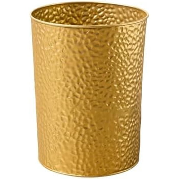 Hammered Metal Trash Can Wastebasket, Decorative Stylish Garbage Can Basket, Modern Round Trash Bin for Bathroom, Bedroom, Kitchen and Office (Small)