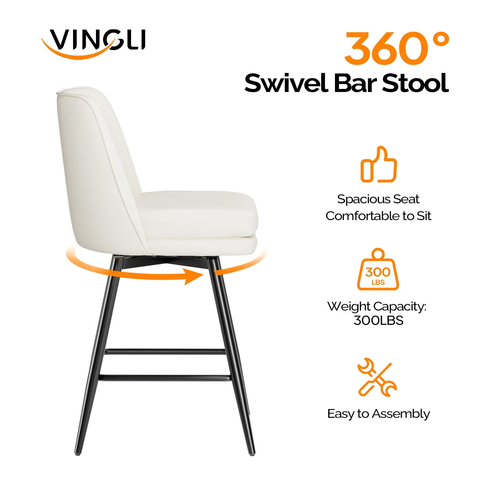 Zimtown Modern Bar Stools Set of 2, Swivel Barstool Counter Height Bar Chair, Kitchen Island Barstool 2 Pack, Off-White