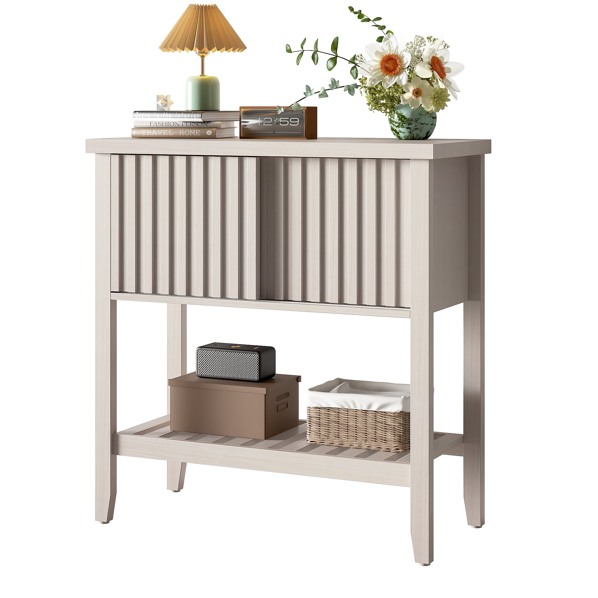 31.5" Entryway Console Table with Sliding Drawer Doors and Storage Shelf for Hallway, Living Room, or Office,Beige