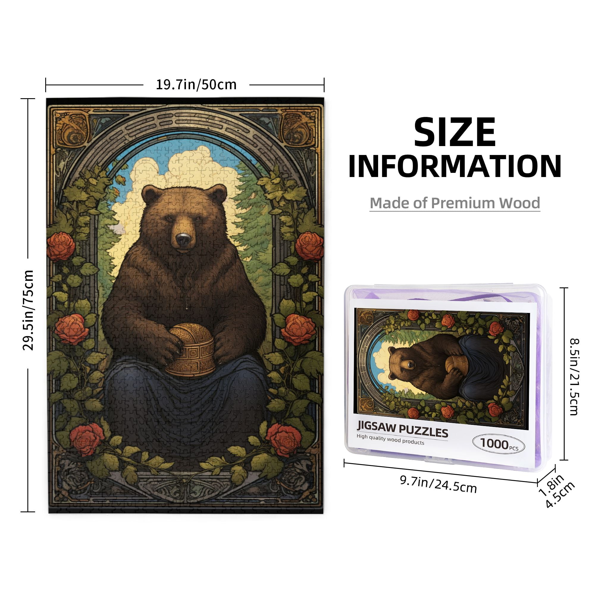1000 PCS 1000 Pcs Jigsaw Puzzles For Adults Forests Brown Bear,Puzzles Suitable For Entertaining With Family During Holidays,Vintage Style Animal Wooden Puzzle For Home Wall Decoration