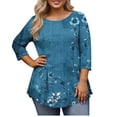 thumbnail image 2 of Ounisa Womens Plus Size 3/4 Sleeve T Shirt Crew Neck Printed Pullover Loose Fit Casual Fashion Trendy Tops XL-5XL, 2 of 6