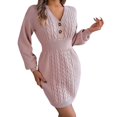 thumbnail image 1 of Vestido largo de mujer con cuello en V y rayas - Diseño con botones, tejido de punto, cintura elástica - Vestido de jersey para otoño-invierno, 1 of 6