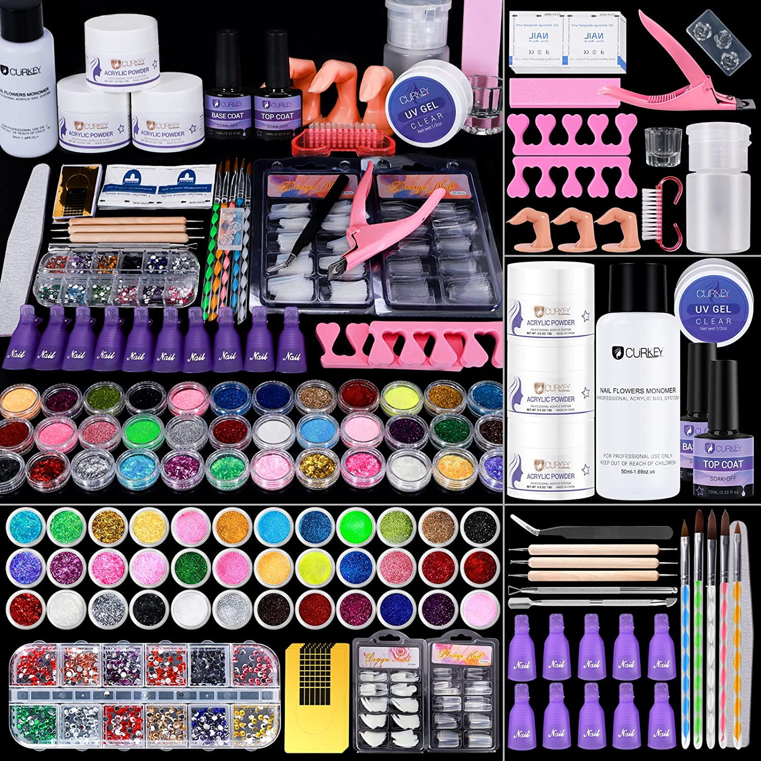 Curkey Acrylic Nail Kit - Nail Acrylic Powder With Liquid Monomer Set - 36 Colors Glitter Acrylic Powder And Liquid Set Acrylic Brushes for Beginners Curkey Acrylic Nail Kit - Nail Acrylic Powder With Liquid Monomer Set - 36 Colors Glitter Acrylic Powder And Liquid Set Acrylic Brushes for Beginners