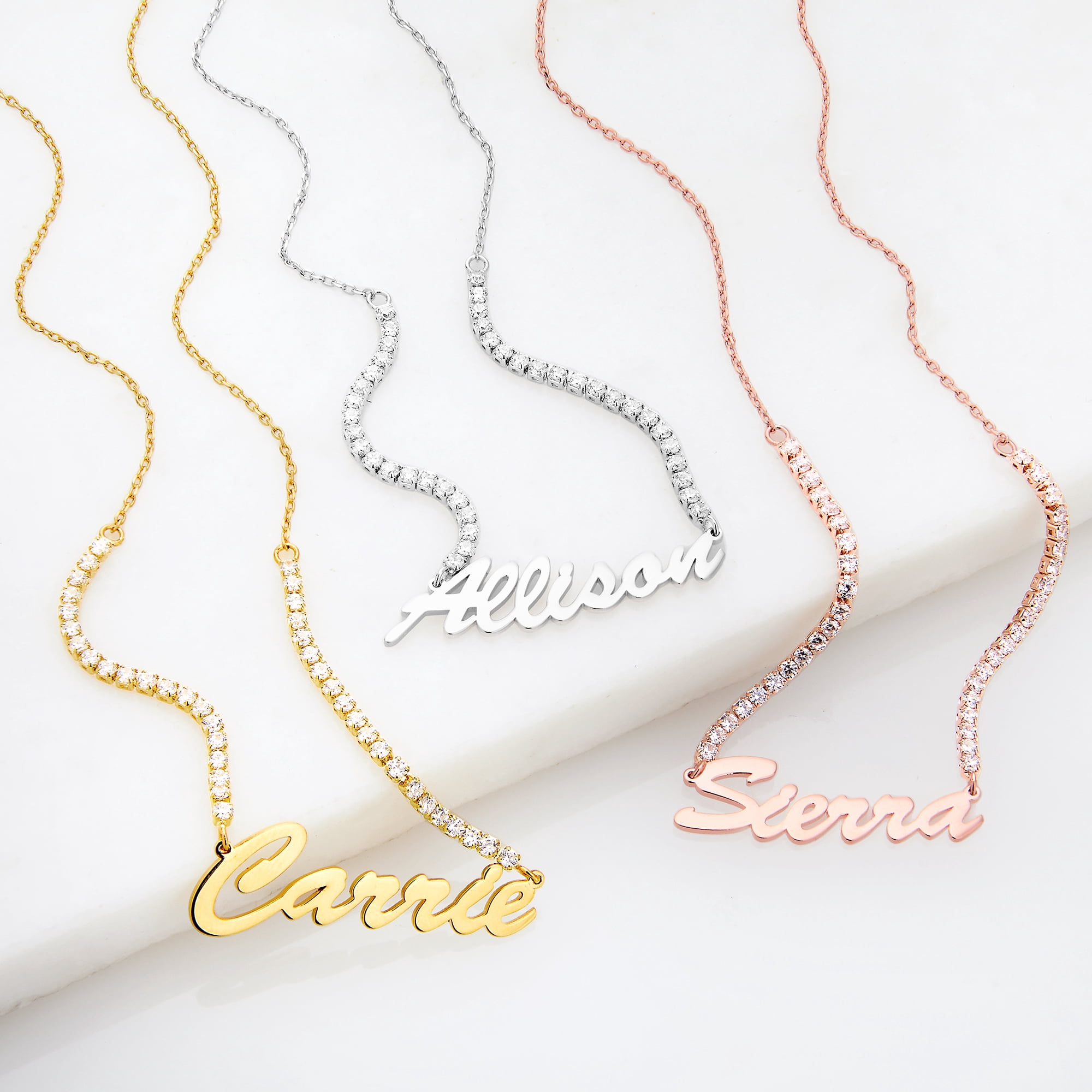 Personalized Planet Women's Hollywood Script Name Plaque CZ Chain Necklace