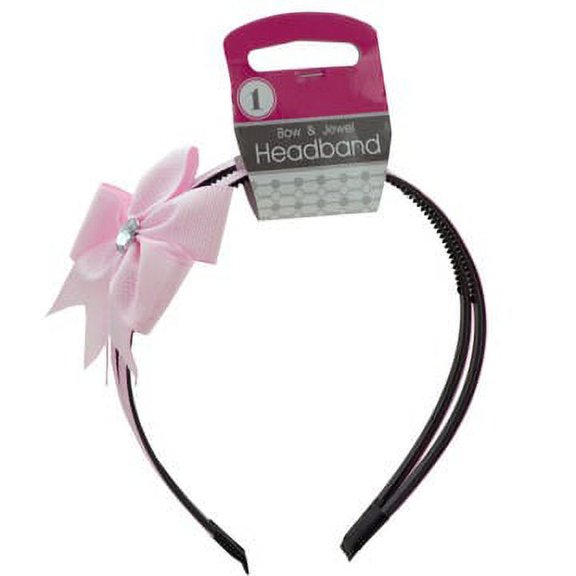 Headband with Bow & Jewel Accent, Pink White Polka Dots, 3 Pack