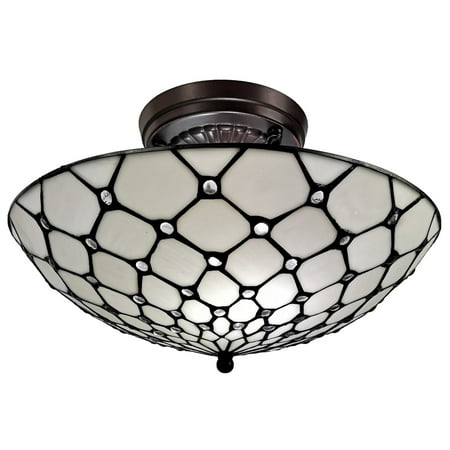 

Tiffany Style 2 Light Jeweled Semi-Flush Ceiling Lamp - 16 Wide