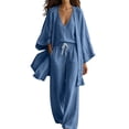 thumbnail image 2 of Ussuma Solid Color 3 Piece Sets for Women V-Neck Sleeveless Tank and Cardigan with Elastic Waist Loose Plus Size Drawstring Pants with Pockets Intellectual Sets Dressy Casual Party Travel Work L Blue, 2 of 6