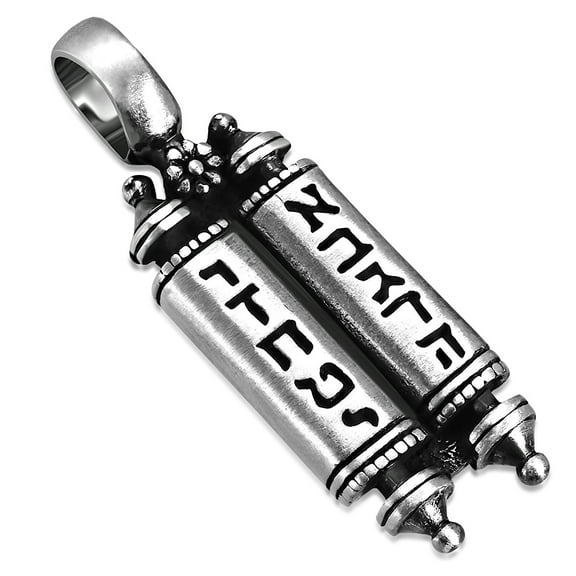 Pewter Silver-Tone Jewish Torah Scroll Men's Pendant Necklace, 22"