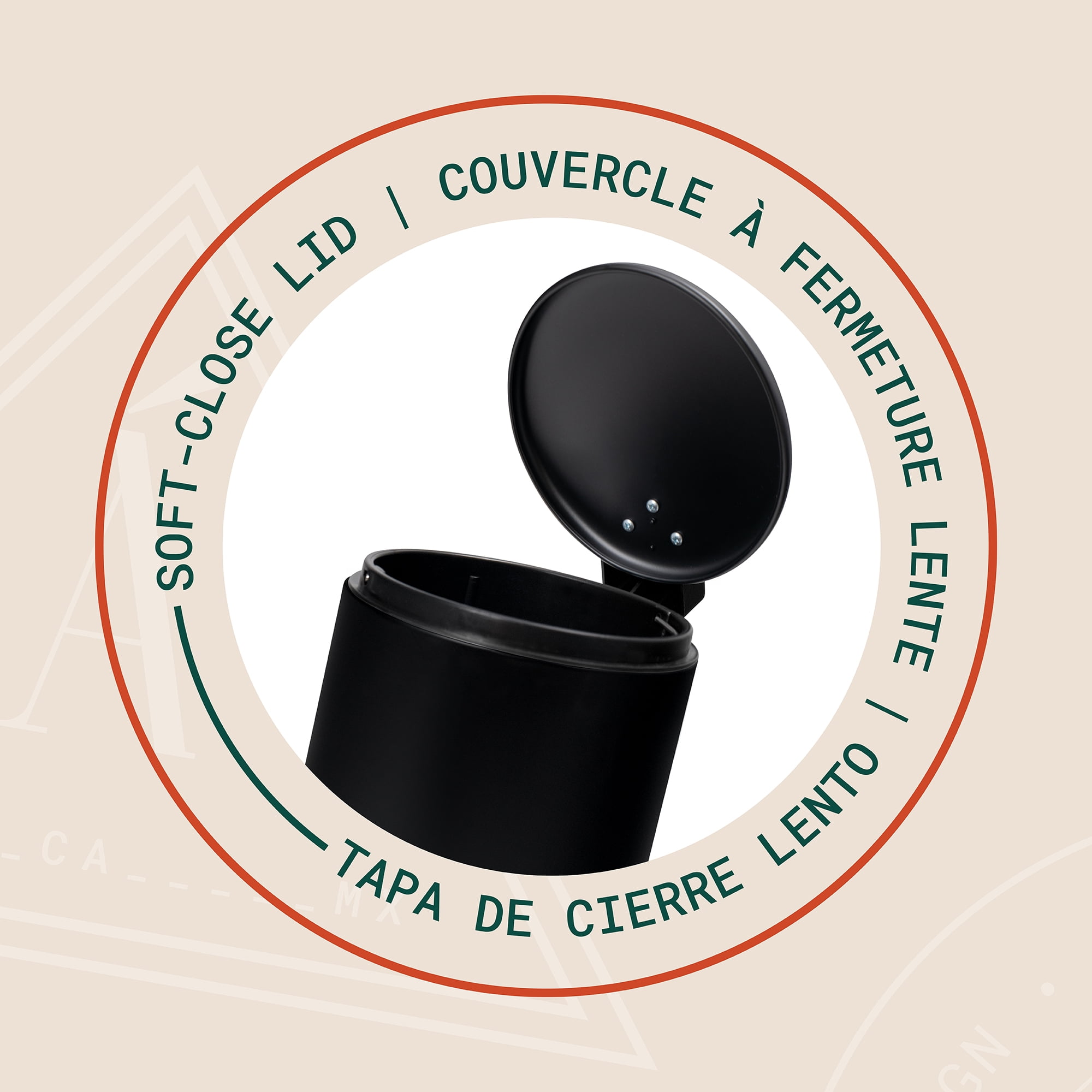 Acento Rondo Round Step Trash Can, 0.8 Gallon Compact Bathroom Waste Bin with Soft-Close Lid and Removable Liner Bucket, Matte Black