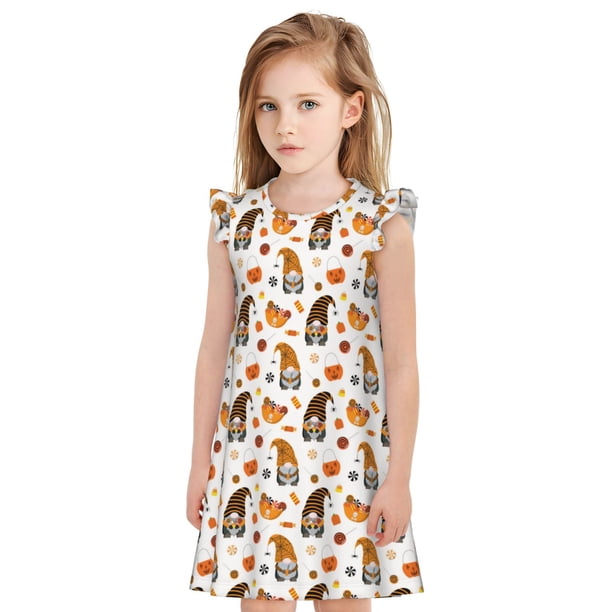 Fotbe Halloween Gnomes Vestido de Dormir para Niñas de 3 a 10 Años, Mangas Cortas, Estilo Princesa, Pijama Camisón con Mangas Voladas-XX-Large