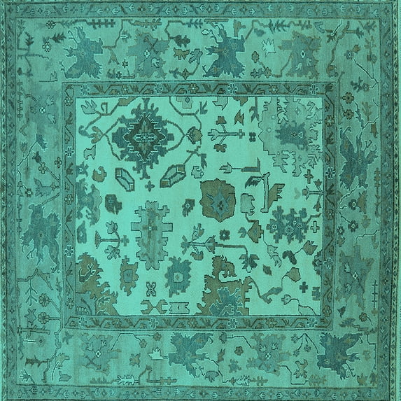 Ahgly Company Indoor Square Oriental Turquoise Blue Industrial Area Rugs, 5' Square